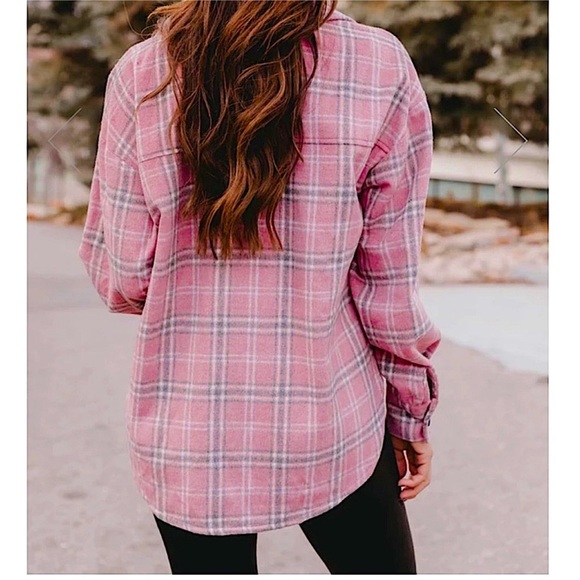 🆕🌿🩷MUNDEFEIS: NAVY/PINK Long Plaid Button Up Jacket SMALL - Picture 8 of 10